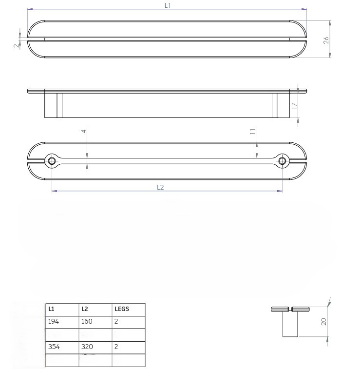Poignée aluminium Twinline double